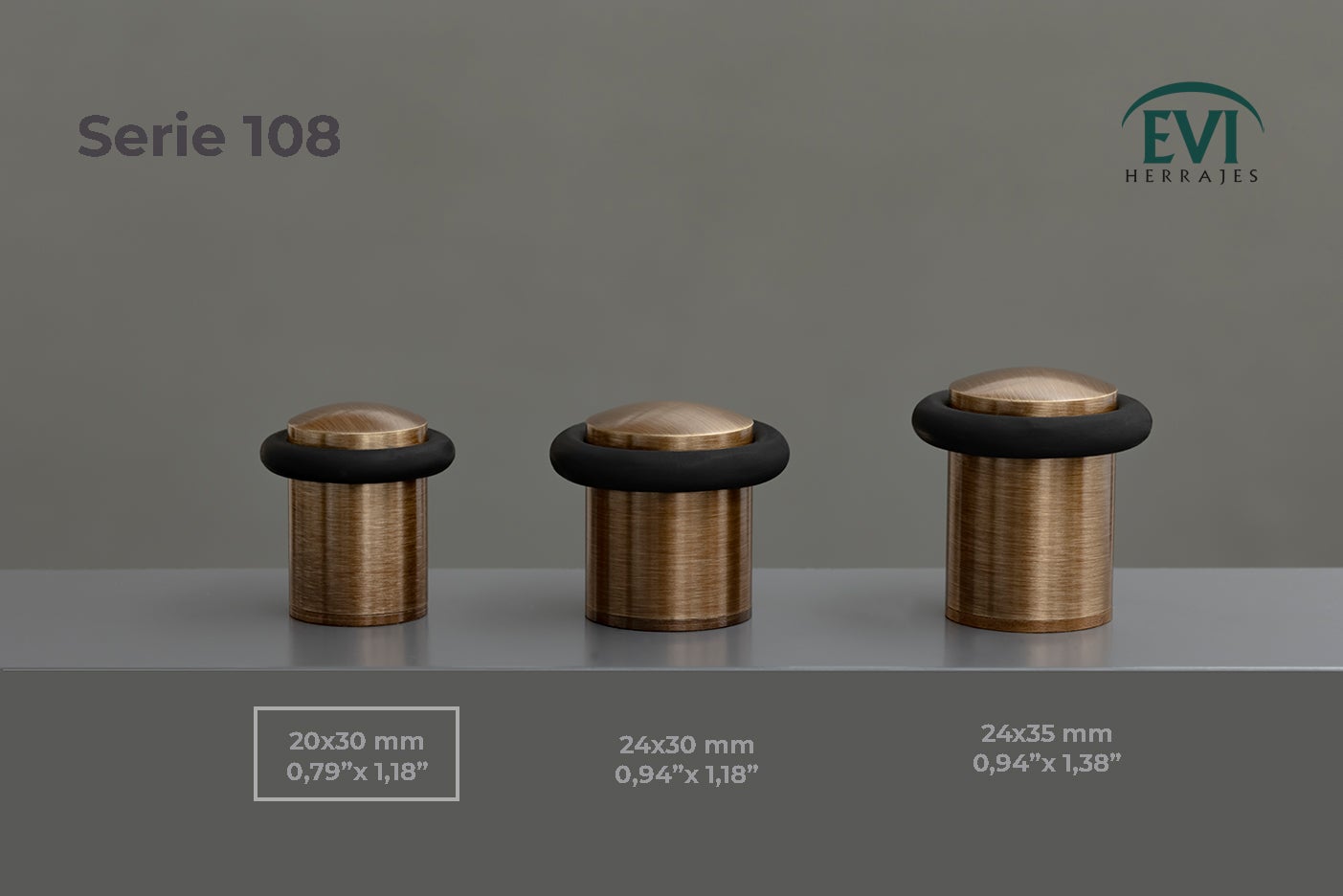 Lot de 4 butées de porte 20 x 30 mm pour sol, cuir laiton avec caoutchouc de protection, montage à vis, Herrajes EVI - 5