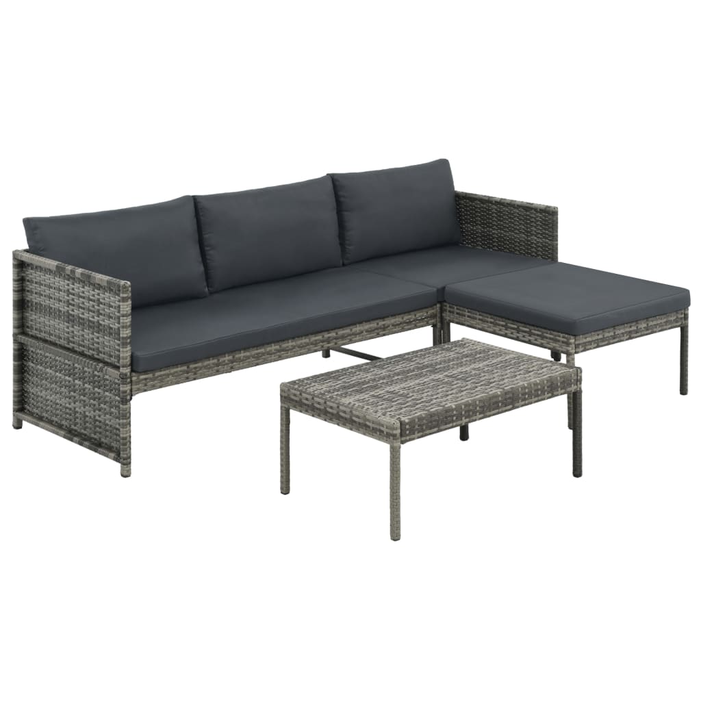 Salon de jardin 3 pcs | Mobilier d'Extérieur | Ensemble de Table et chaises avec coussins Résine tressée Gris222434 - 2