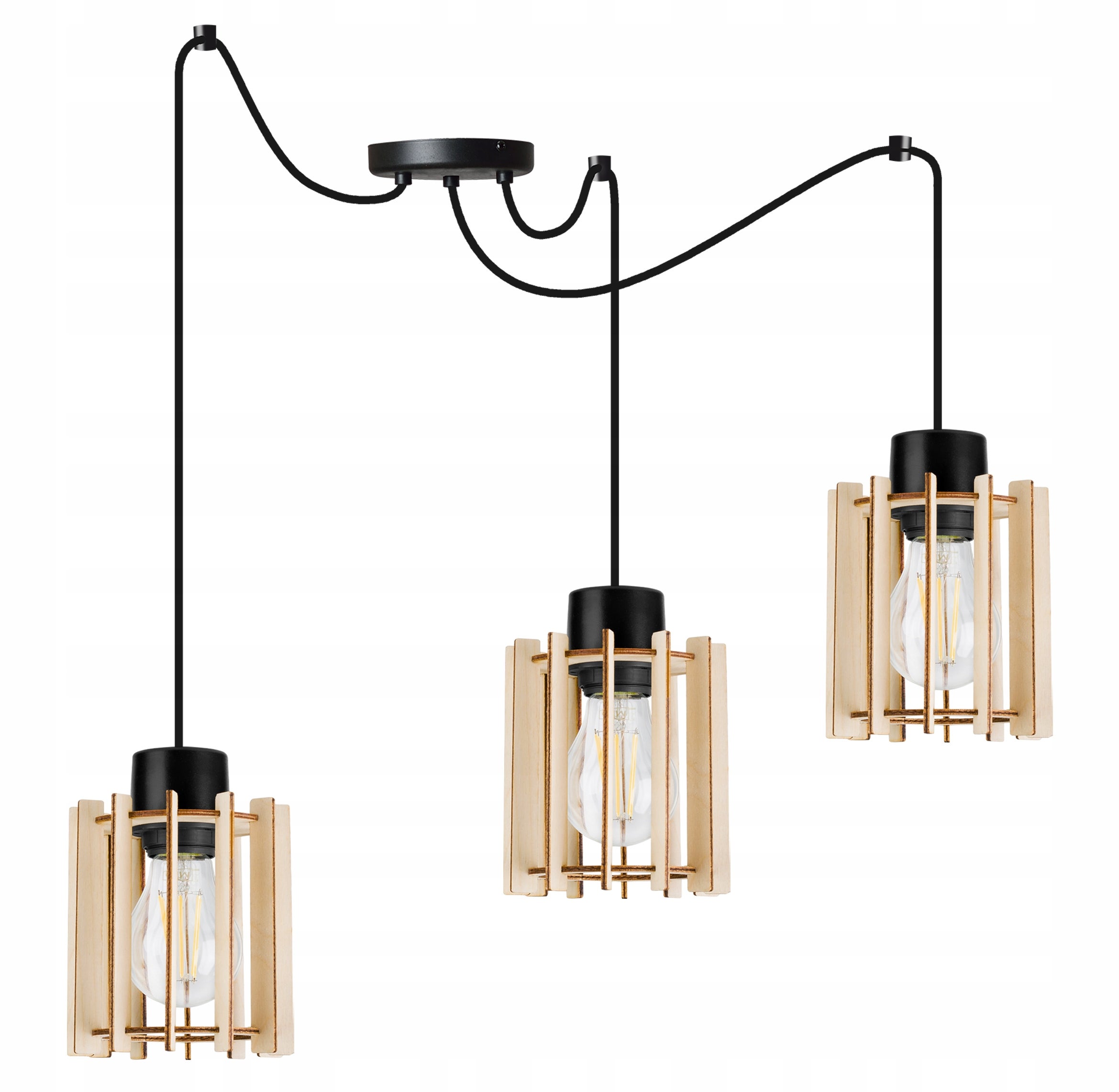 Lampa sufitowa wisząca modern Spider Timber 3xE27 klosz drewniany prostokątny beżowy Light Home LH
