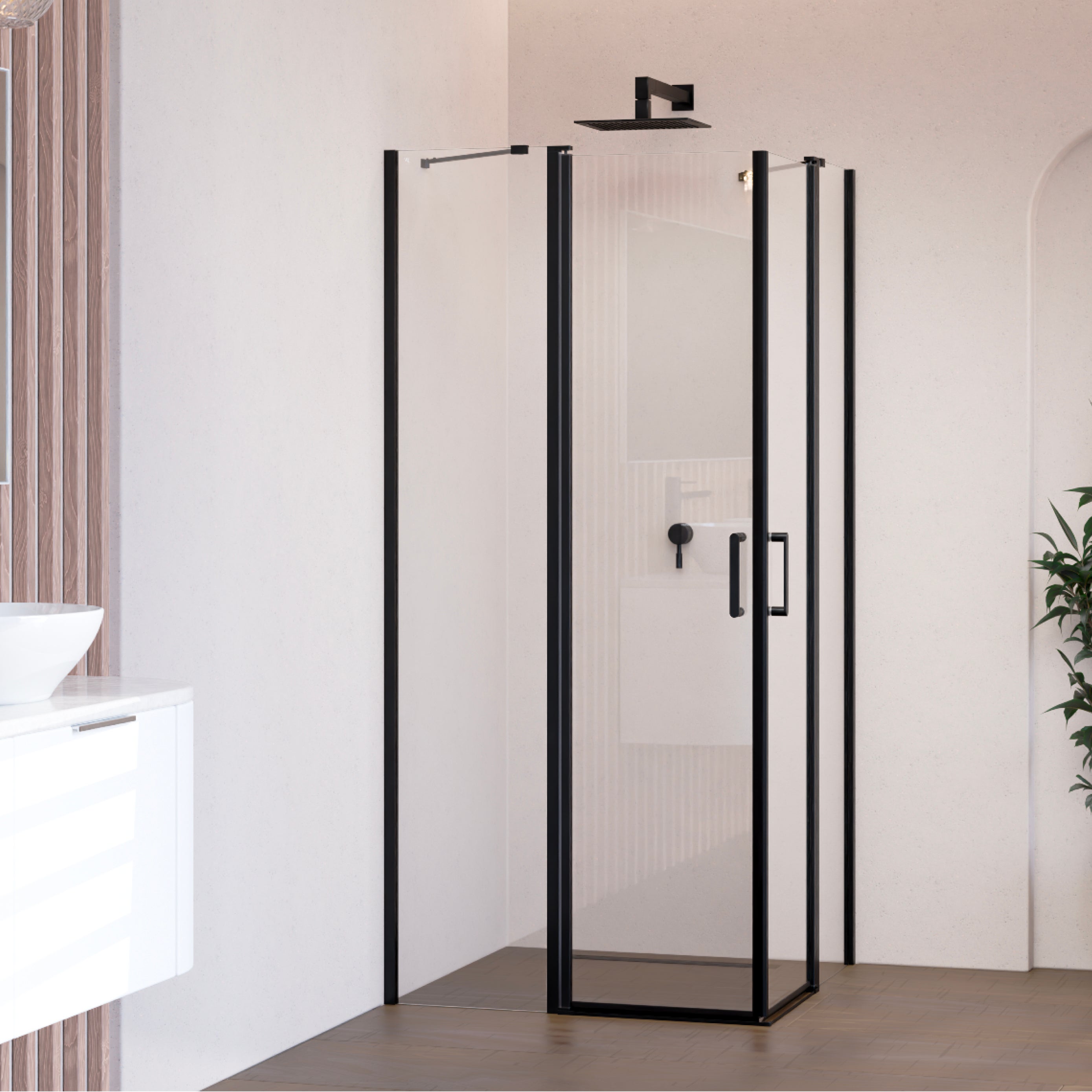 Moments Of Glass  Mampara De Ducha Linda 90X95x180cm, Reversible, Puertas Abatibles, Ajuste 88.5-90X93.5-95Cm, Perfiles Cristal Templado Transparente 6Mm Negros , Leroy Merlin