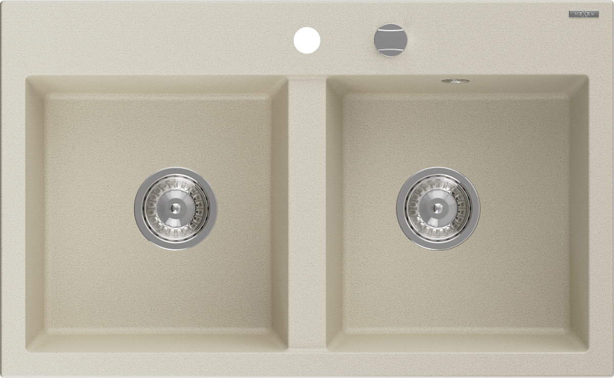 Mexen Hektor zlewozmywak granitowy 2-komorowy 800 x 480 mm, beżowy, syfon chrom - 6521802000-69