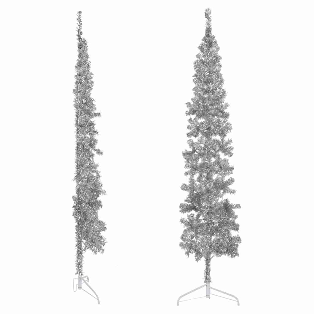 Meia árvore de Natal artificial com suporte prateado 210 cm - COMFORTXL - 3