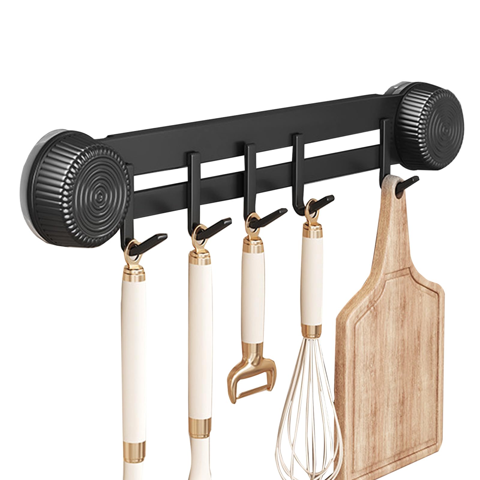 Support Ustensiles Cuisine Sans Perçage à Ventouses - 31 Cm, 10 Crochets Mobiles, Gris - Pour Carrelage, Verre, Métal - 13