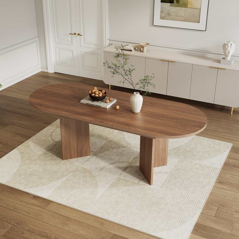 Table à manger extensible 140/180 * 90 cm, pour 6-8 personnes, coins arrondis, style simple, couleur noyer.. - 4