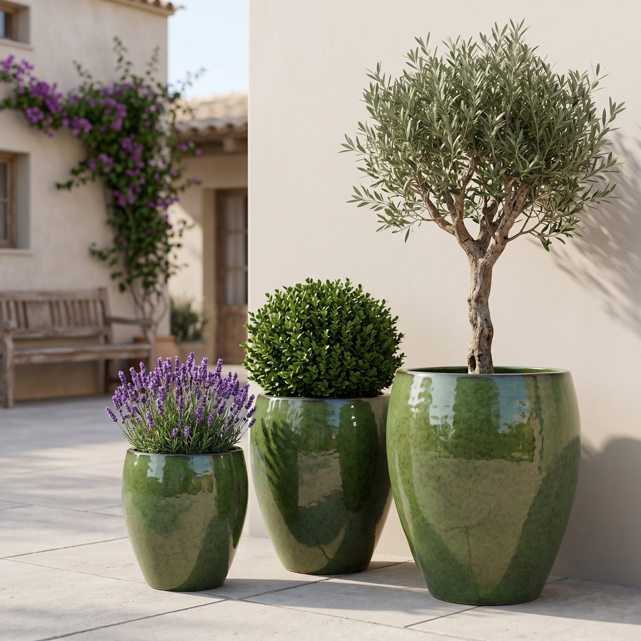 Pot grande taille d'extérieur POSEIDON 28x31cm vert tropical, fait main en terre cuite émaillée, résistant au gel - 3