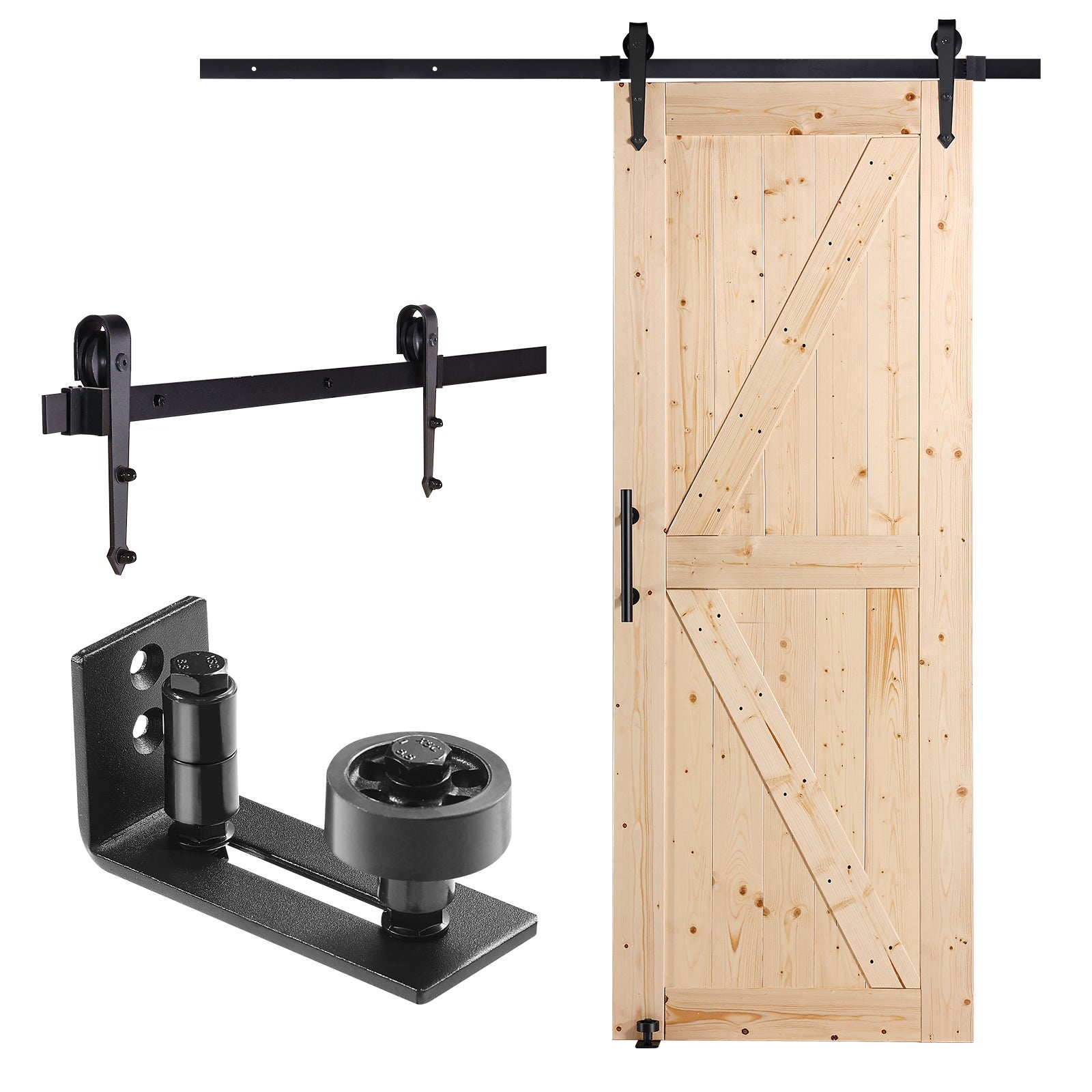 Kit de puerta de granero vevor 762 x 2032 mm de madera, corredera silenciosa con riel 8 en 1 y manillas