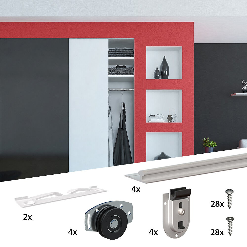 Système coulissant SLID'UP 130 pour 2 portes de placard - rail 1,5 m - 70 kg - 2