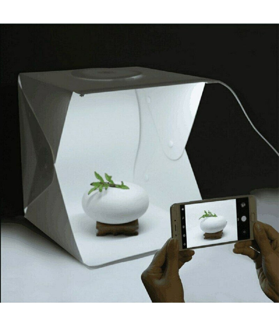 Studio Fotografico Portatile 40x40 Cm – Luce Regolabile 5600K CRI95+, Con 6 Sfondi Colorati E Custodia Pieghevole