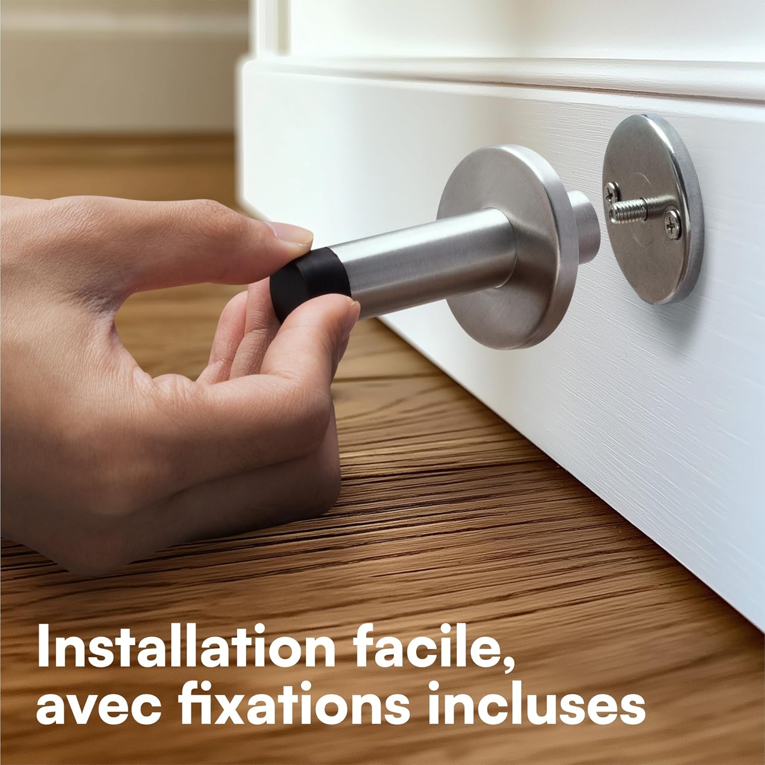 Stop Porte Robuste pour Plinthes - Lot de 2 Bloc Porte - Butee de Porte Murale en Acier Inoxydable avec Pointe en Caoutchouc - Butoir Arret Mural - 5