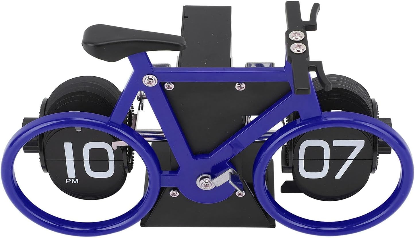 Horloge de table en forme de vélo, horloge à rotation automatique des pages, horloge décorative rétro, horloge à rotation simple des pages (bleu) - 9