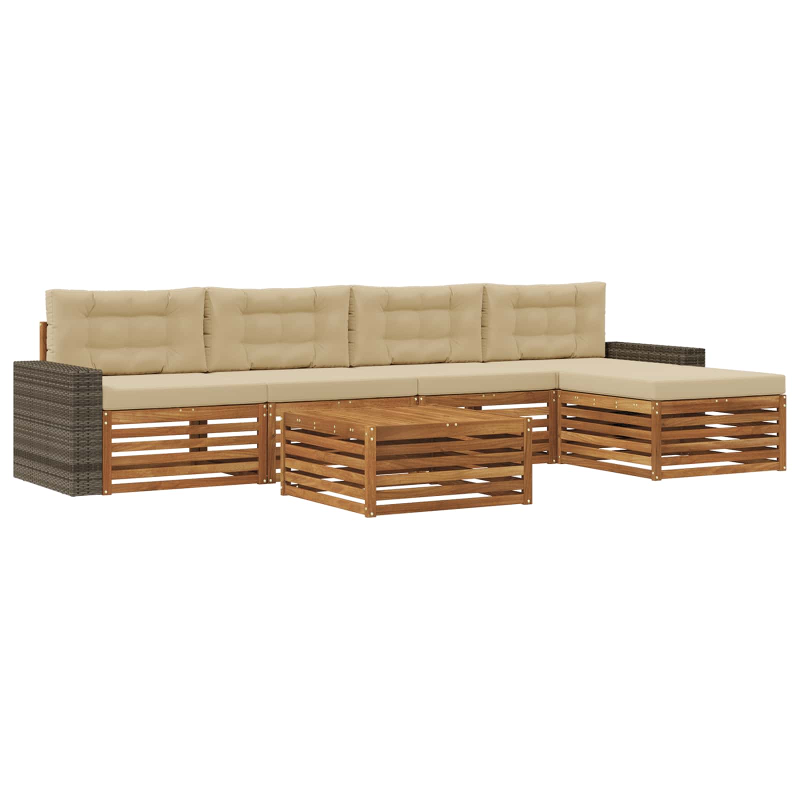 Ensemble de canapés d'extérieur 6 pièces, naturel et beige, polyester - 2