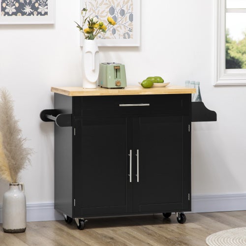 Carrito de cocina con encimera, estante para especias y toallero, mueble auxiliar con ruedas 109x40x89 cm