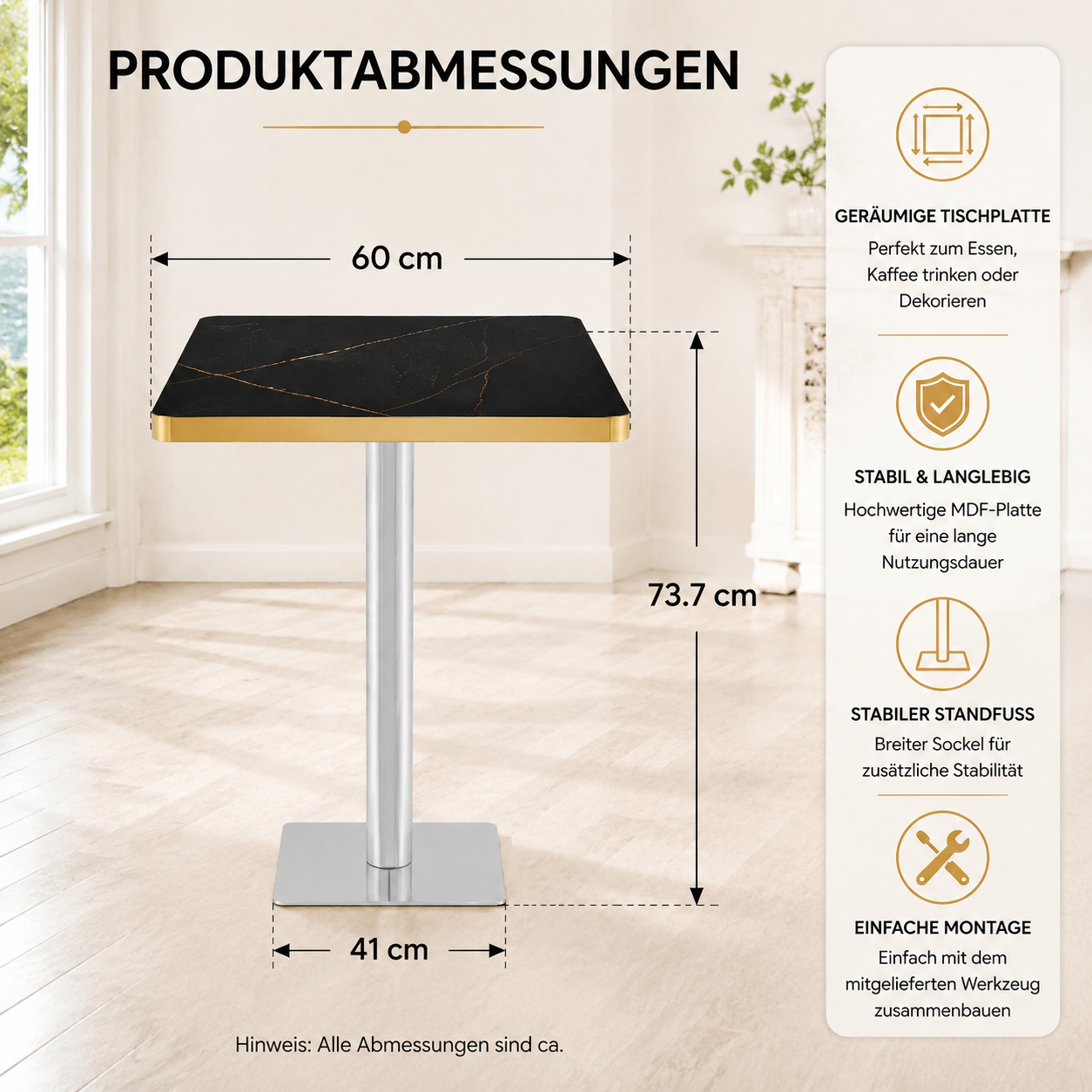 Table à manger carrée, plateau effet marbre, piètement design, 60 x 60 ...