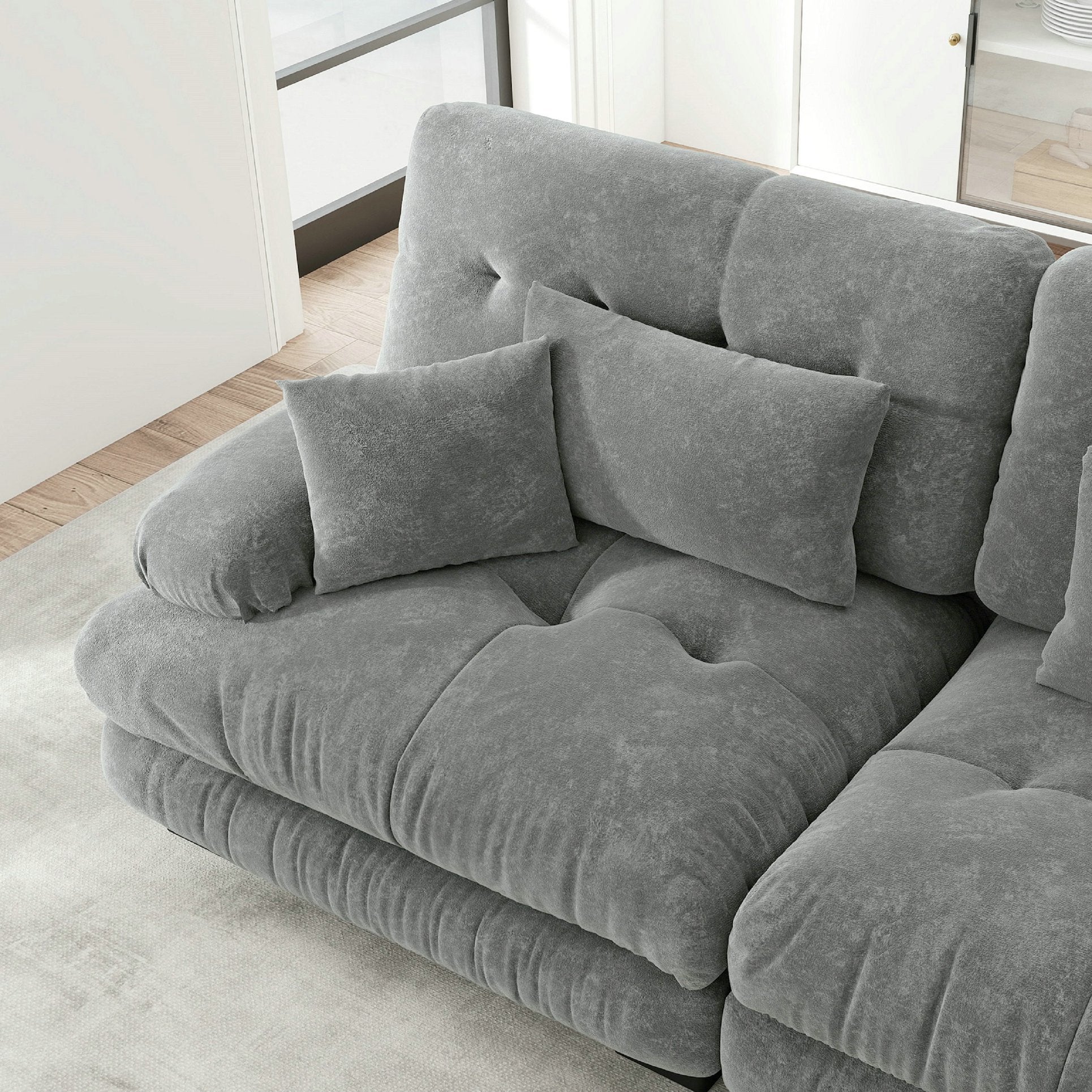Canapé d\'angle modulaire luxueux - en forme de nuage, 3 places Élégant confortable – canapé-lit profond avec pouf – chenille – gris - 5