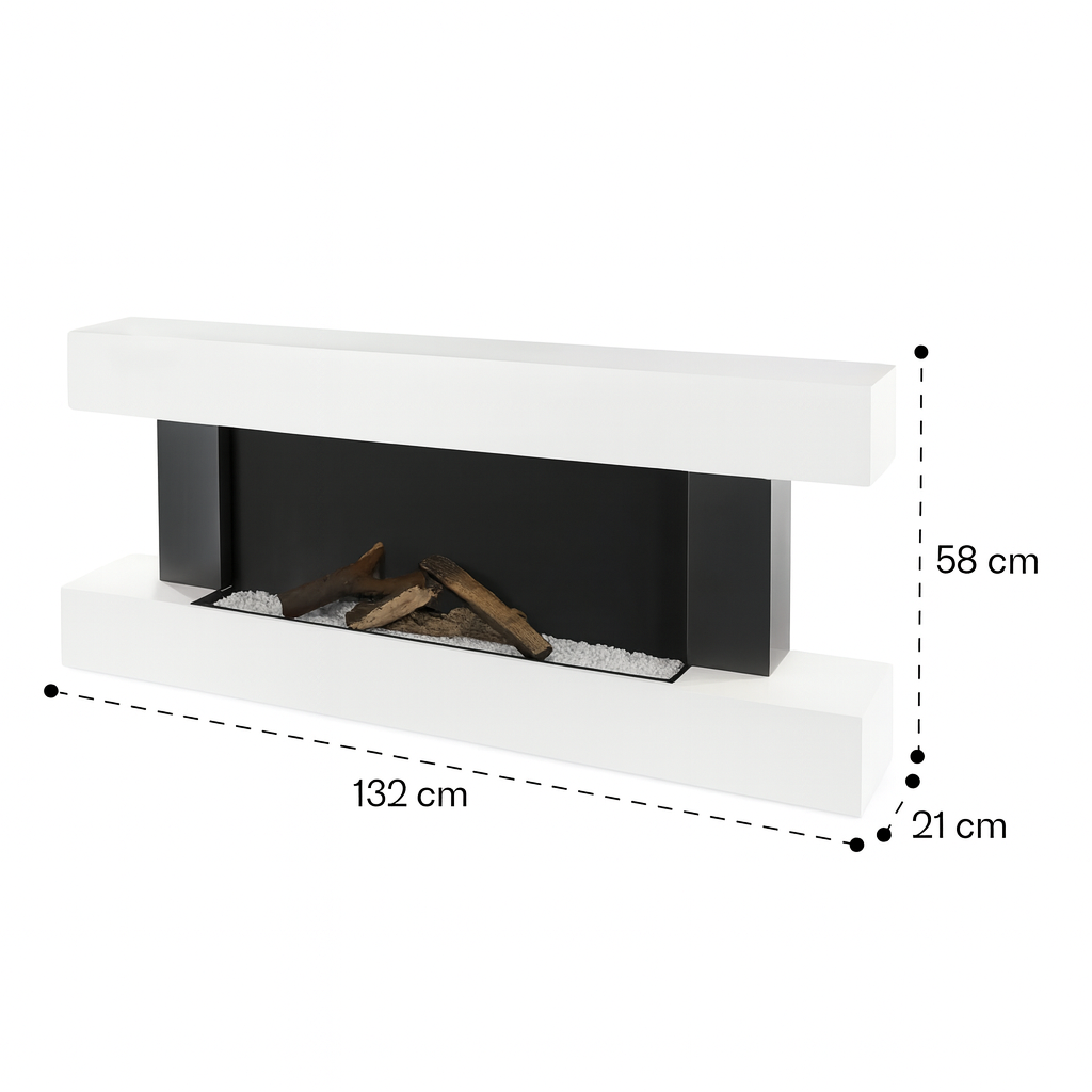 DUPI Chimenea Eléctrica Nero Pro SENZIA | 3 en 1 con Calefacción | Efecto Llama | 12 Colores Llama | APP Tuya-Smart Life-Alexa | Blanco | 134x58x21cm - 2