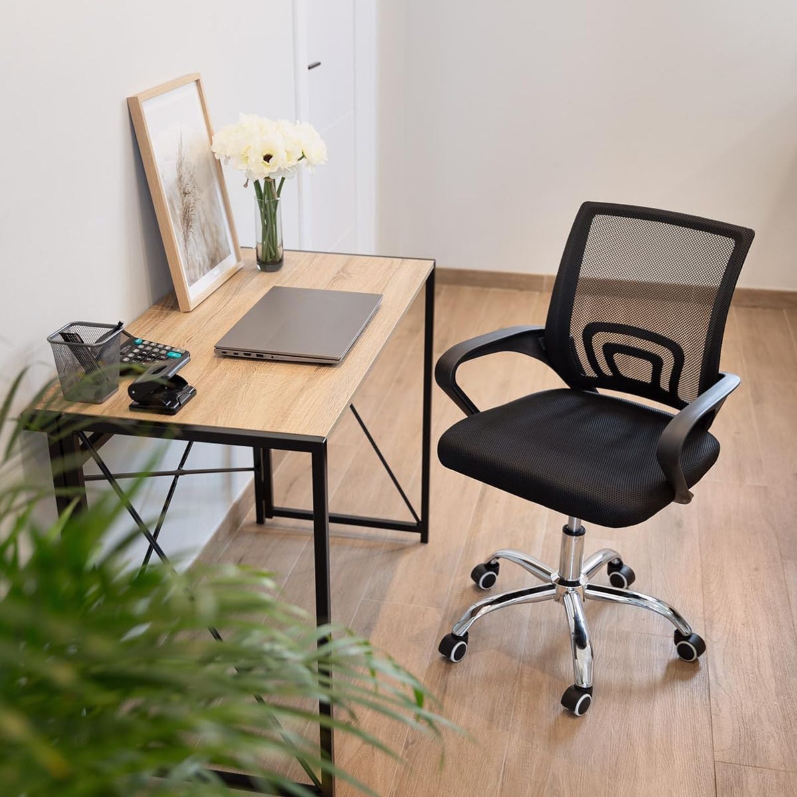 DASCK - Silla de Oficina Silla de Malla Altura Ajustable para Trabajo Silla Escritorio Ergonómica Giratoria - Pie Cromado - 6