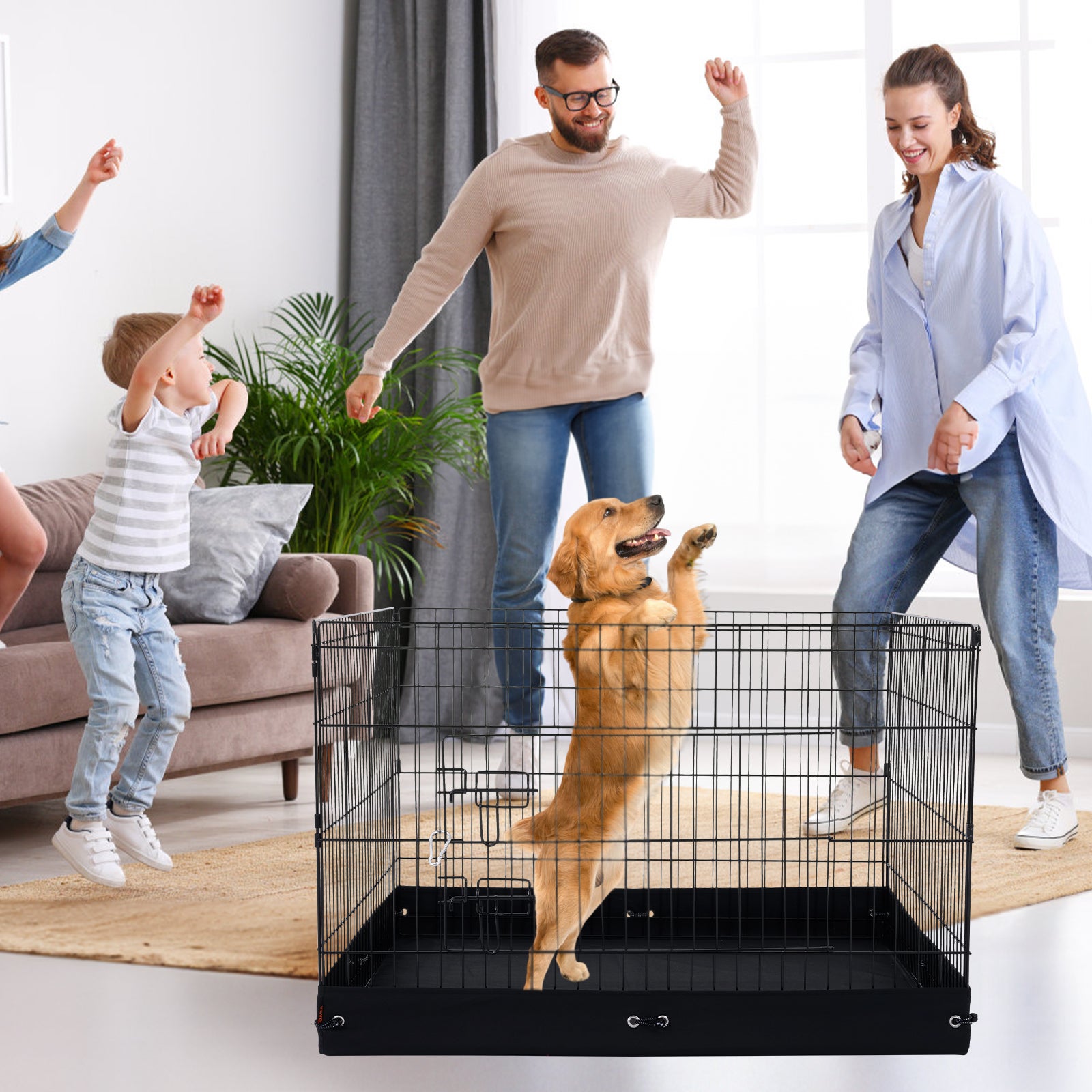 Cerca para Cão VEVOR 91x91x61 cm,Plegável 4 Painéis Metálicos com Porta,Tapete em Tecido Oxford 600D,para Pequenos Animais,Interior/Exterior - 8