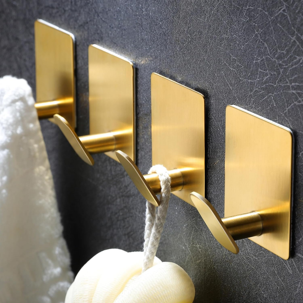 Złote samoprzylepne wieszaki na ręczniki (opakowanie 4 szt.*1) Wieszaki na ręczniki łazienkowe ze stali nierdzewnej