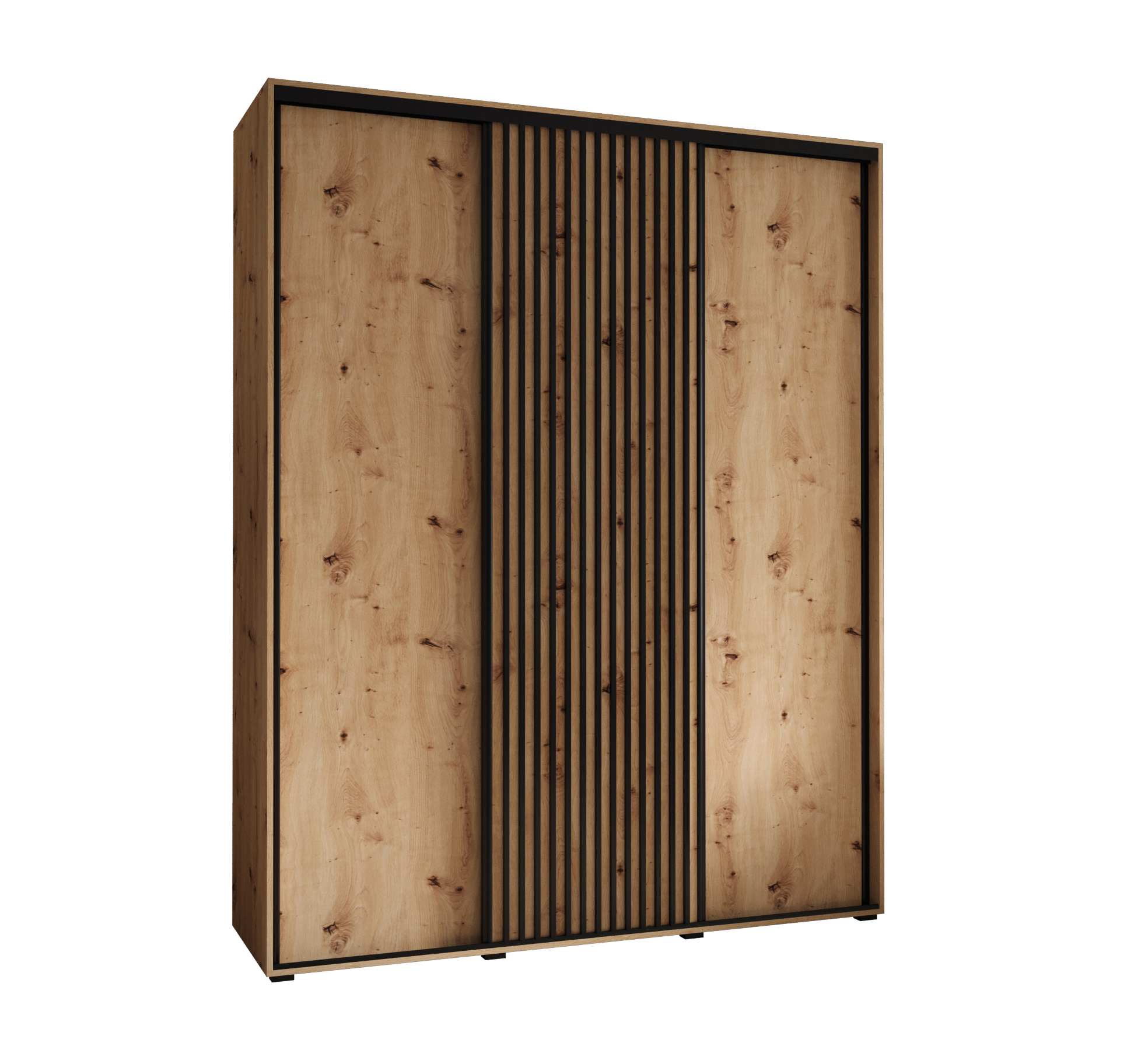 Szafa przesuwna wysoka Lanko 1 200 x 45 x 235,2 cm artisan + artisan + lamele czarny - Abiks Meble