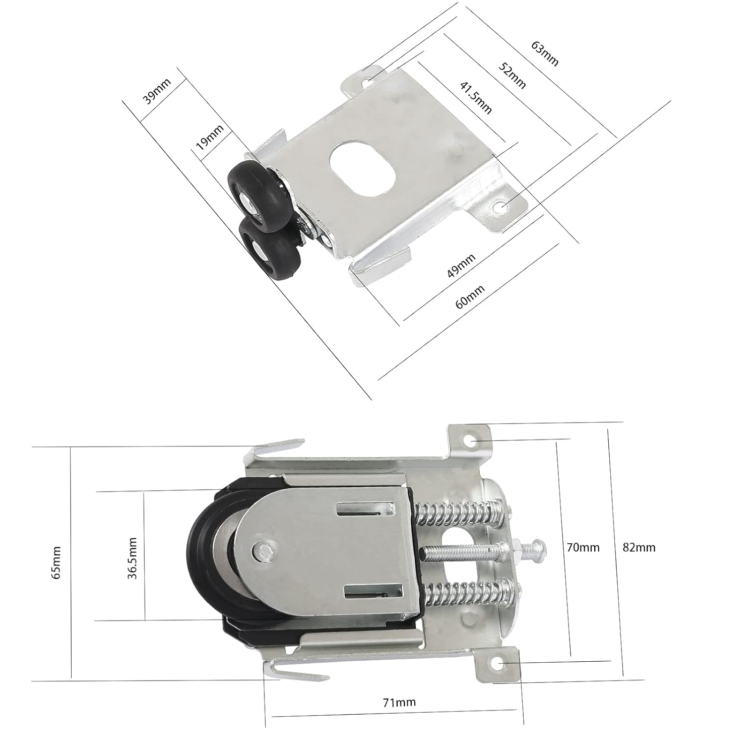 Rodízios prateados de 2 peças para portas de armário deslizantes, para portas de guarda-roupa, rodízios, guias para trilhos de guarda-roupa, guias com - 2