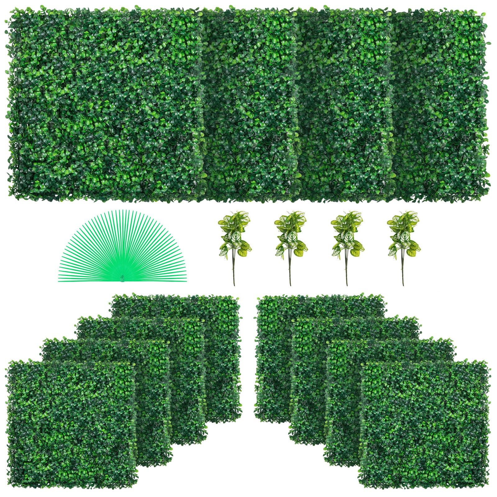Set di 12 pannelli di bosso artificiale SucceBuy UV, 20 × 20 cm, spessore 4 cm, pannelli murali siepe verde sintetica per recinzione e giardino - 3