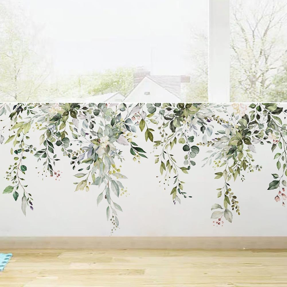 Sticker mural suspendu de style bohème en vigne verte, autocollant mural DIY pour chambre, salon, bureau, canapé - 6