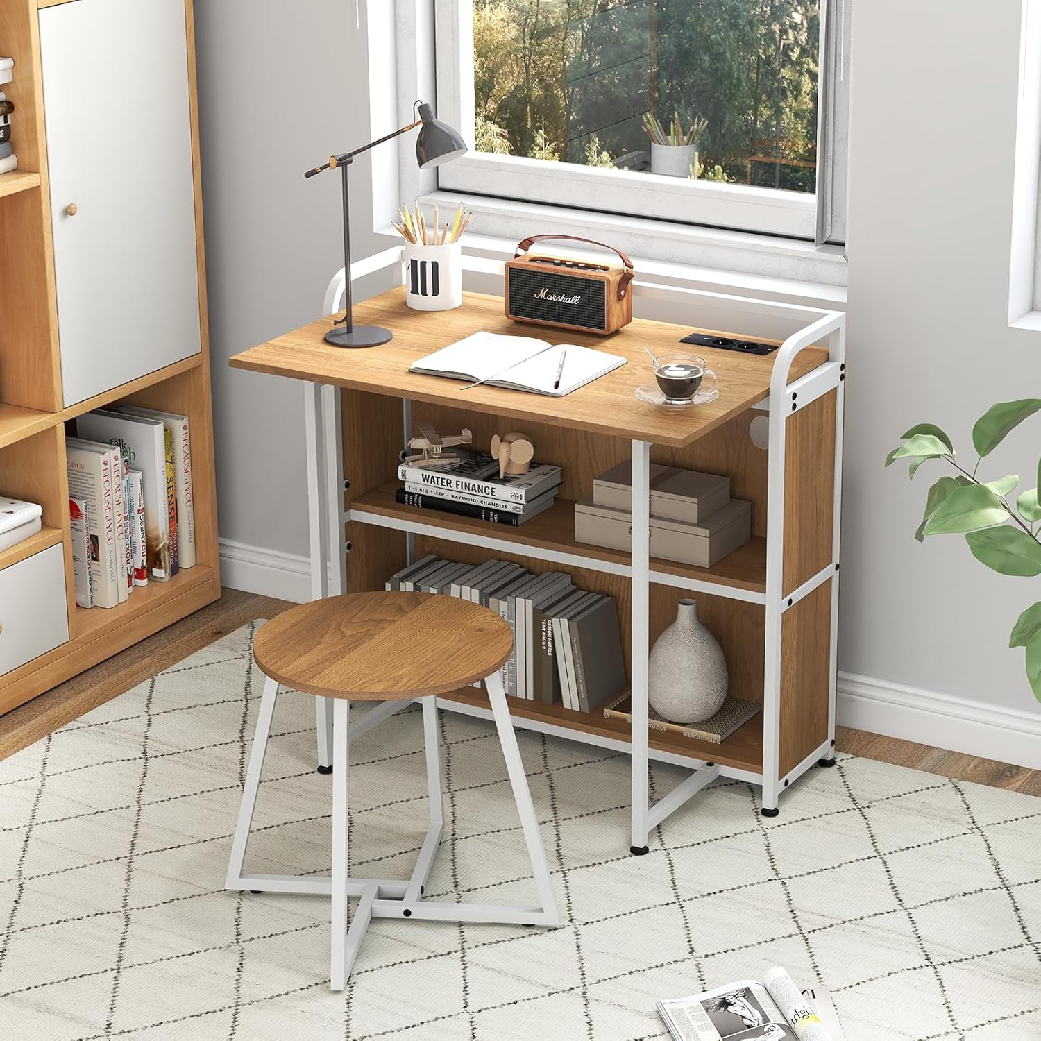 COSTWAY Scrivania Per Computer Con Libreria, Scrivania Moderna Porta PC Con 6 Ripiani Mobile Scrivania Con Ripiani Regolabile Ampia Base Per Casa Ufficio Naturalebianco Bianco 82282939