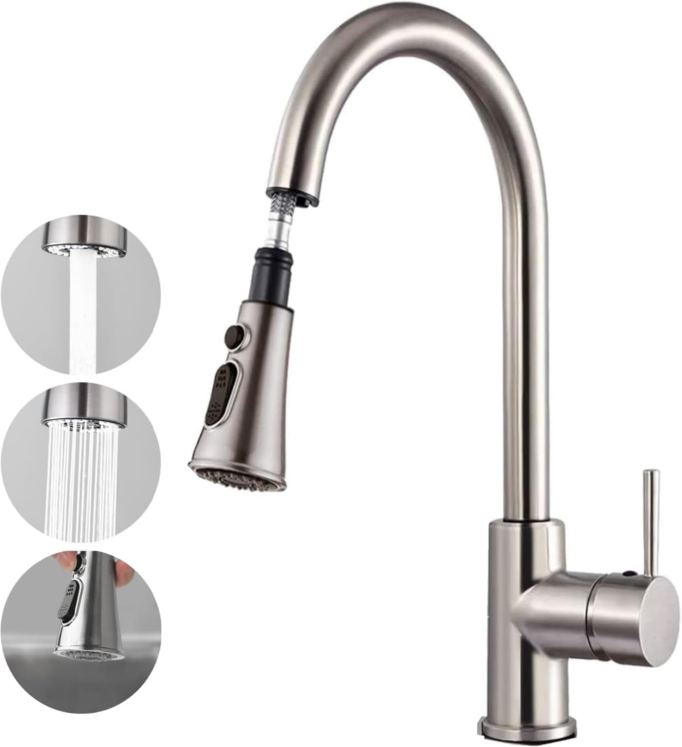 Robinet De Cuisine Cascade Noir, Mitigeur De Cuisine Avec Douchette Extractible 3 Modes De Reglage Robinet Evier De Cuisine Pivotant A 360 98741245