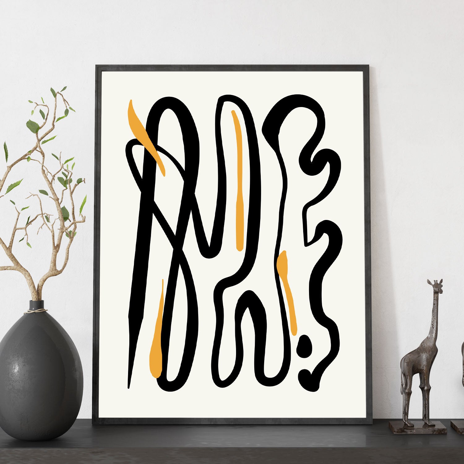 Póster pop art abstracto. encantador ilustraciones artísticas modernas para la decoración de interiores. marco madera clara a3