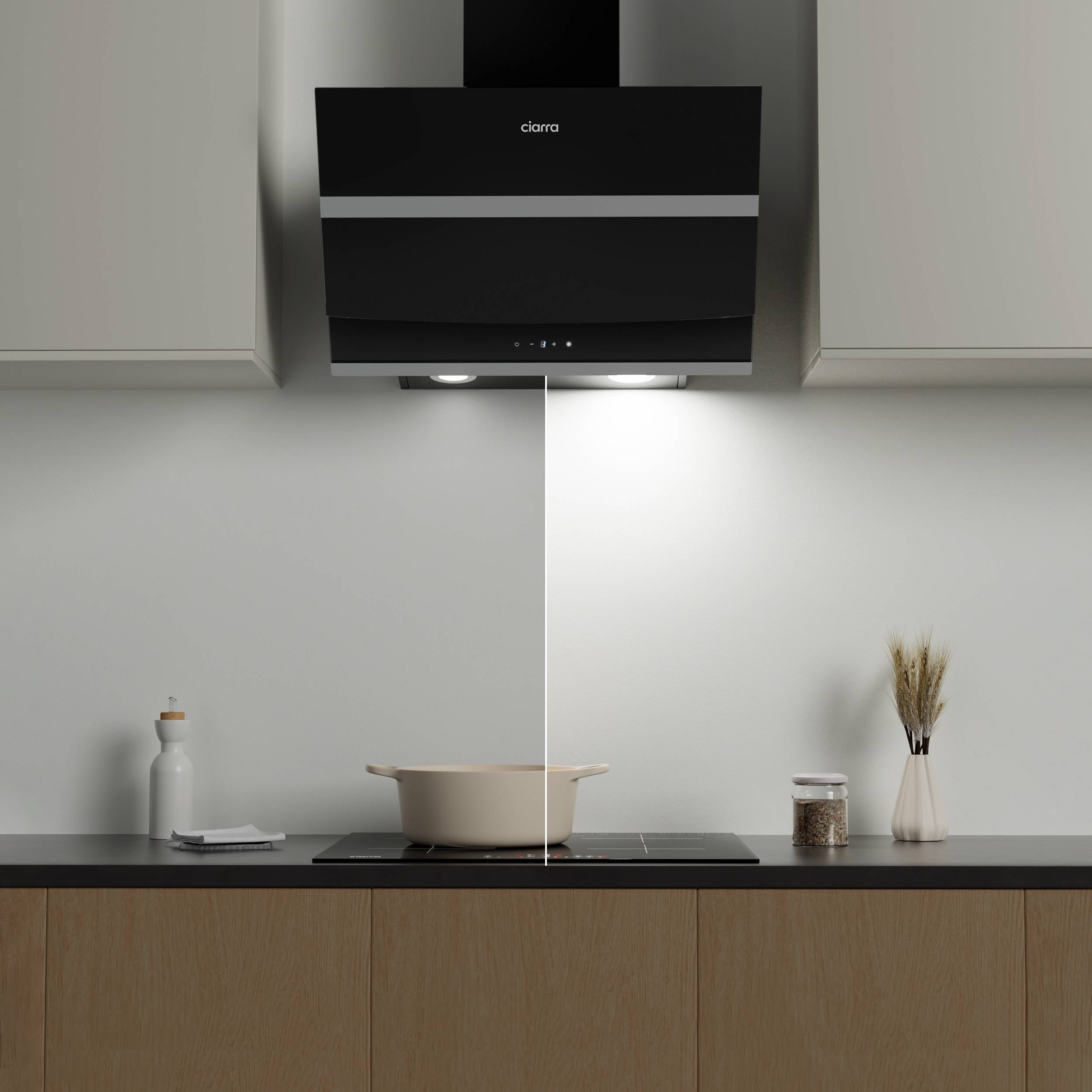 CIARRA Hotte Tactile 60cm 650 m3/h Classe A+++ 4 Vitesses Booster Wi-Fi Connecté Touche Tactile Verre Noir 736NBK60 - 4
