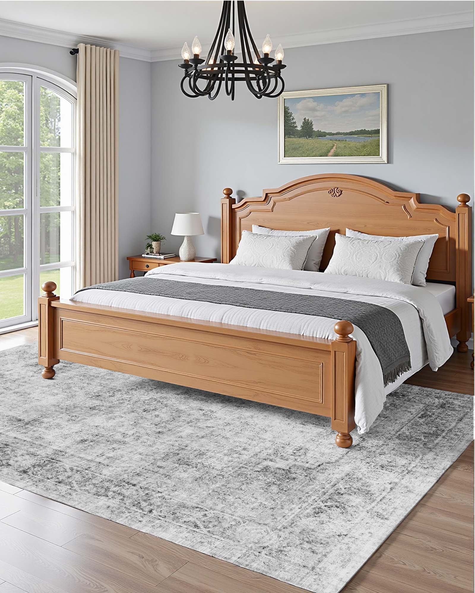 Tapete VEVOR, 1,8 x 2,7 m, resistente a riscos animais de estimação, macio e confortável, estilo boémio, para quarto, escritório, corredor, cinzento - 4