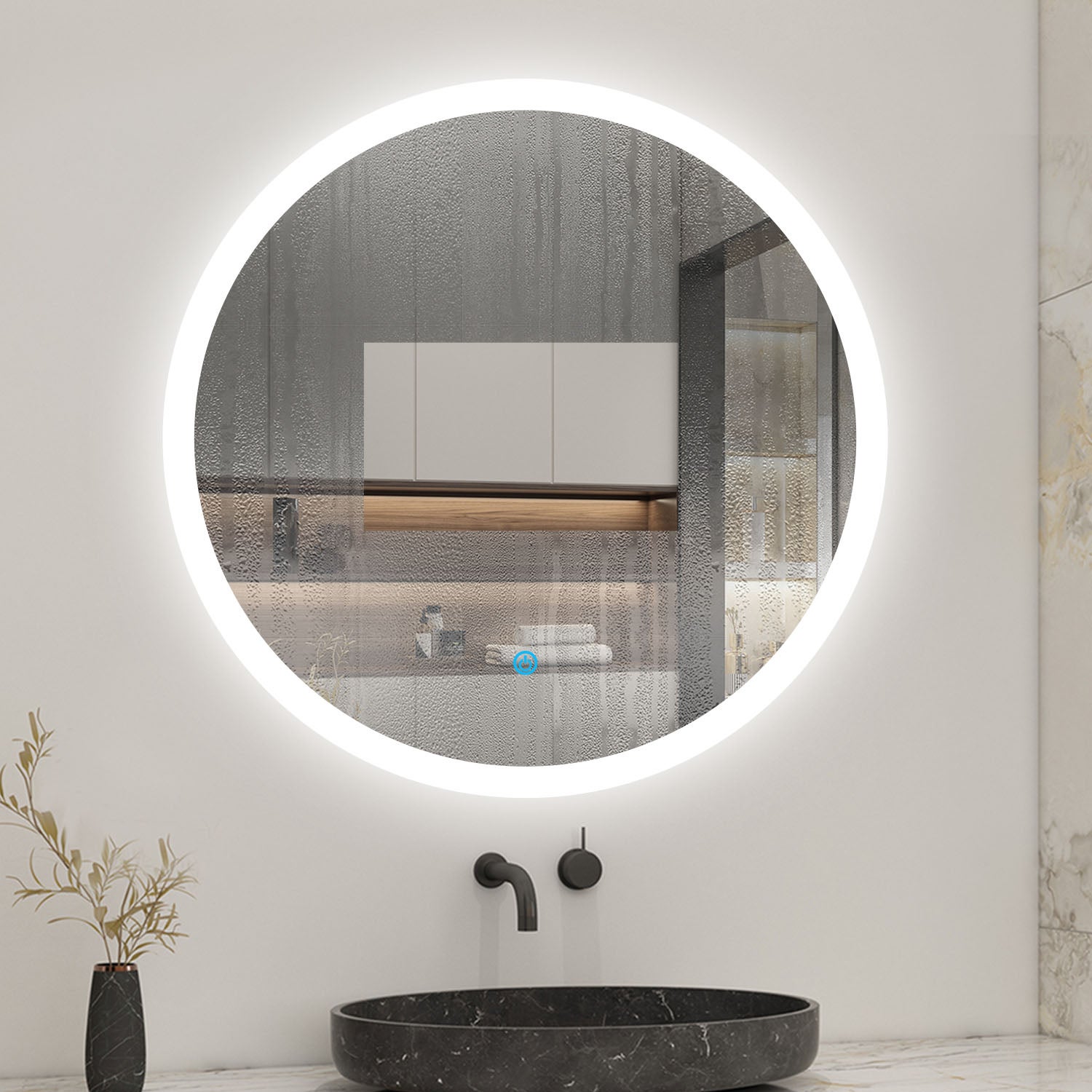 AICA Miroir lumineux rond 60cm anti-buée +dimmable + mémoire, miroir de salle de bain - 5