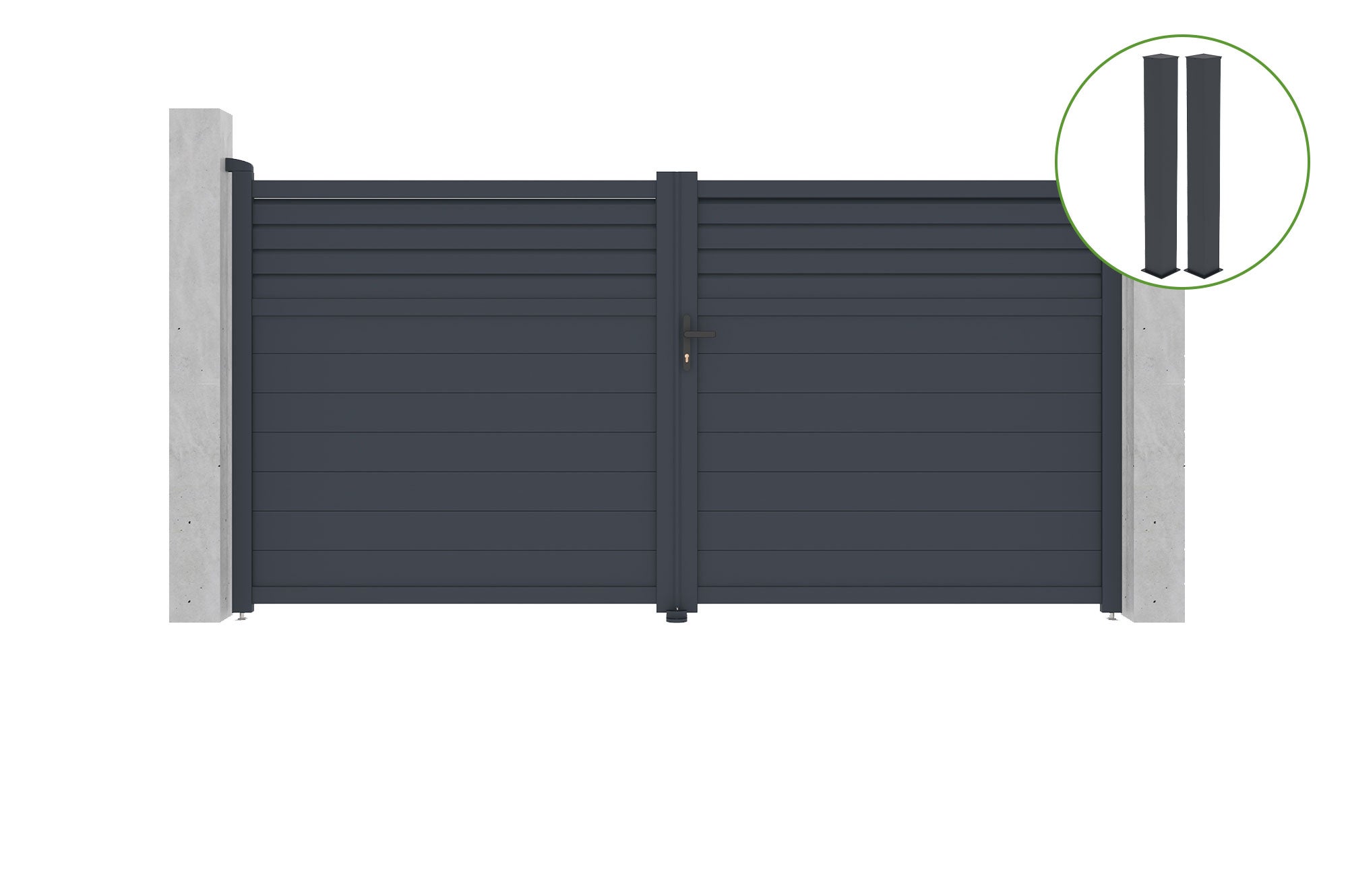 Brama skrzydłowa 3,5m CARPATIA wys. 180cm aluminium szare + 2 słupki 20x20cm wys