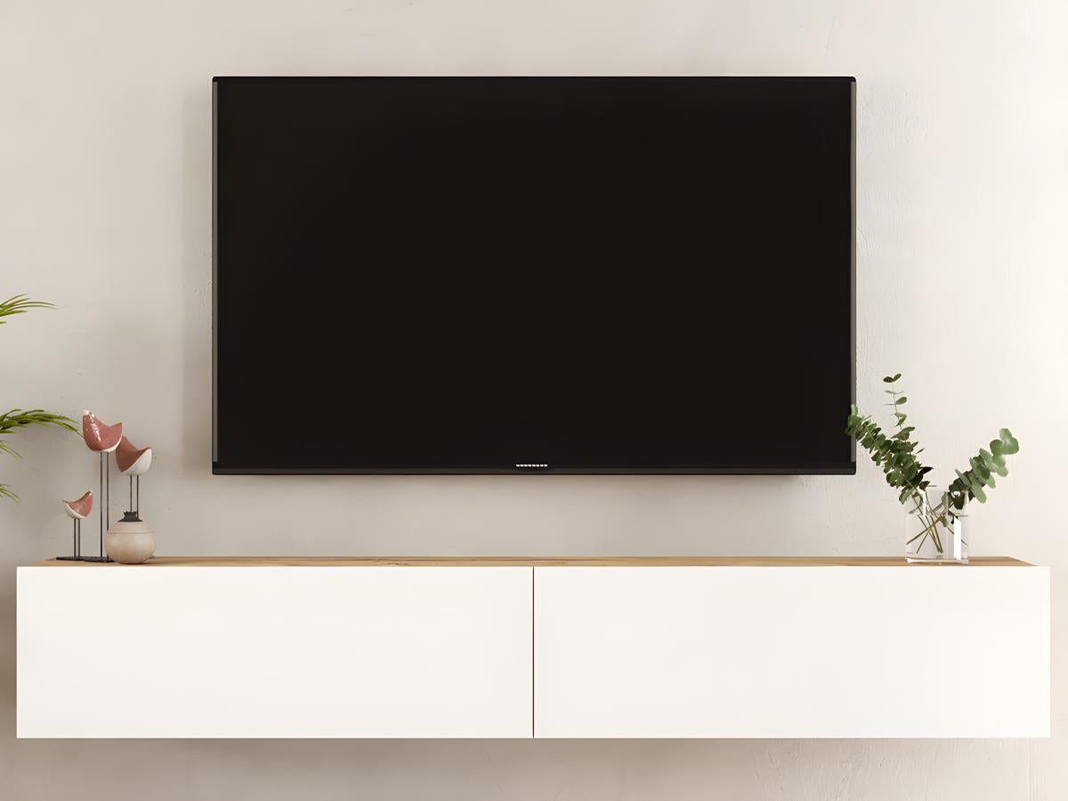 Meuble TV 2 portes battantes Wafo 180cm Bois Naturel et Blanc - 8