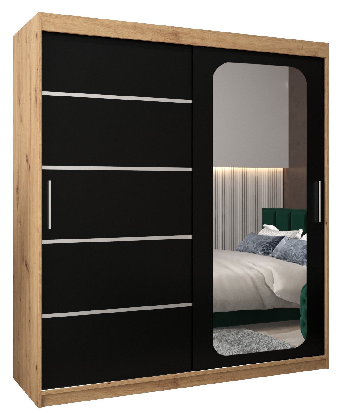 Szafa przesuwna garderoba PROMO V2 180 x 62 x 200 cm Artisan + Czarny - Abiks Meble