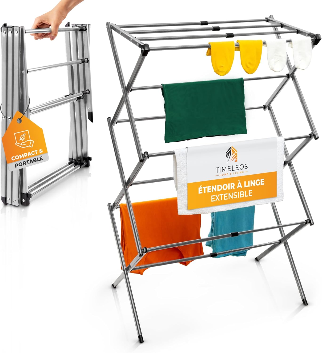 Étendoir à Linge Pliable Relaxdays - 11 Barres, 6 Niveaux, 105x73x37 Cm, Charge 25 Kg, Noir