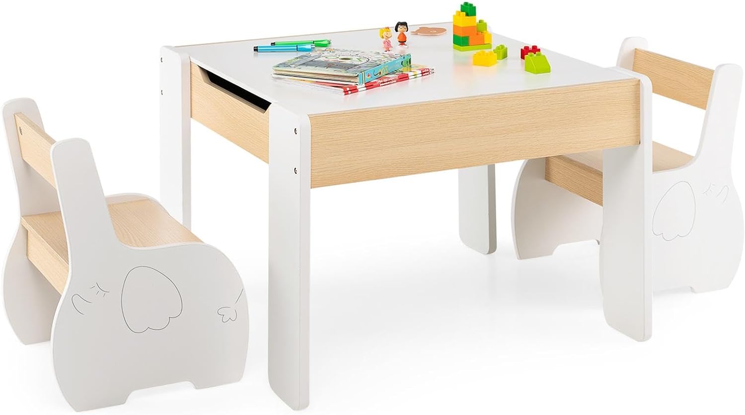 Costzon Ensemble table et chaise en bois pour enfants, centre de dessin