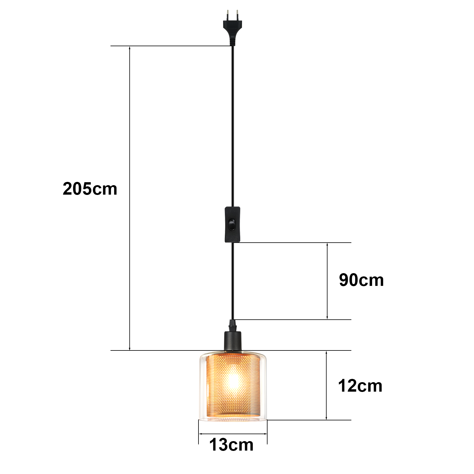 ZMH Wisiorek Vintage – Złote Szkło, Przewód 2m z Wyłącznikiem, E14. Styl Retro do Wnętrz - 4