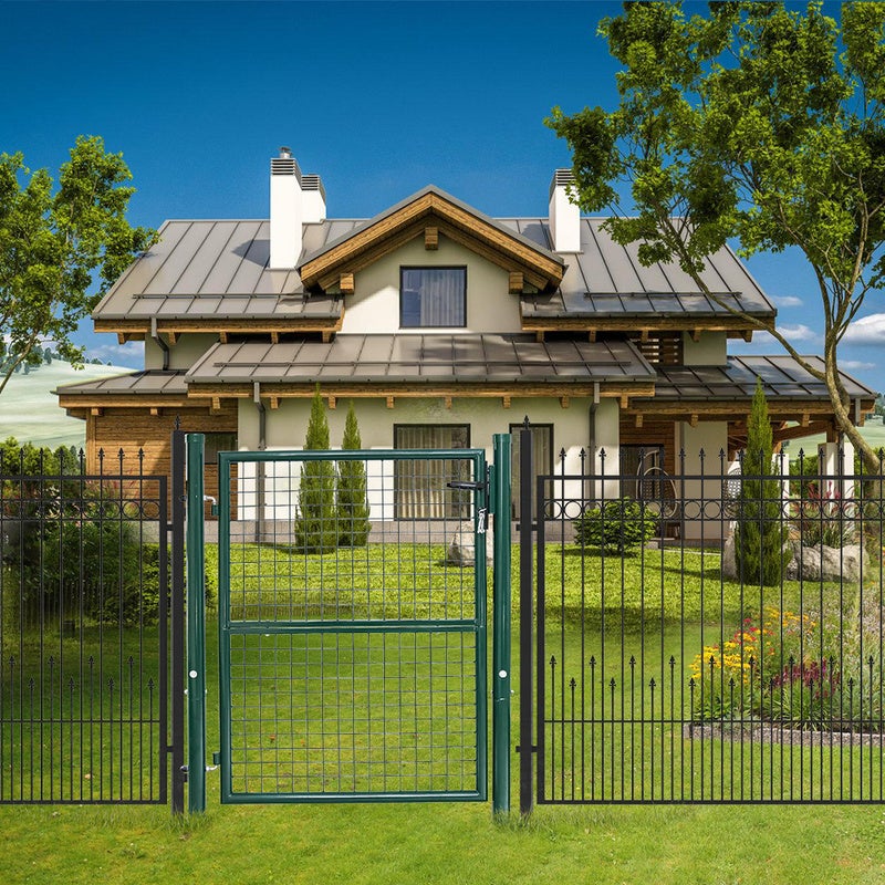 Portão de jardim Portão de postigo com fechadura e puxador em aço galvanizado, revestido a pó Poste redondo verde 150x100cm - 7
