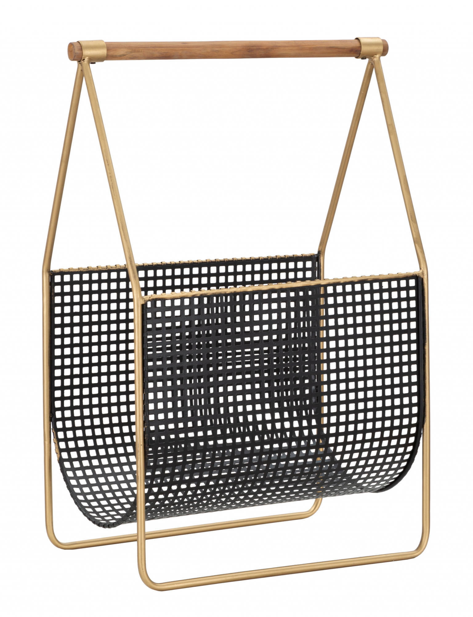 Revistero, estructura en madera de abeto y metal, color negro, medidas 23 x 54,5 x 37 cm