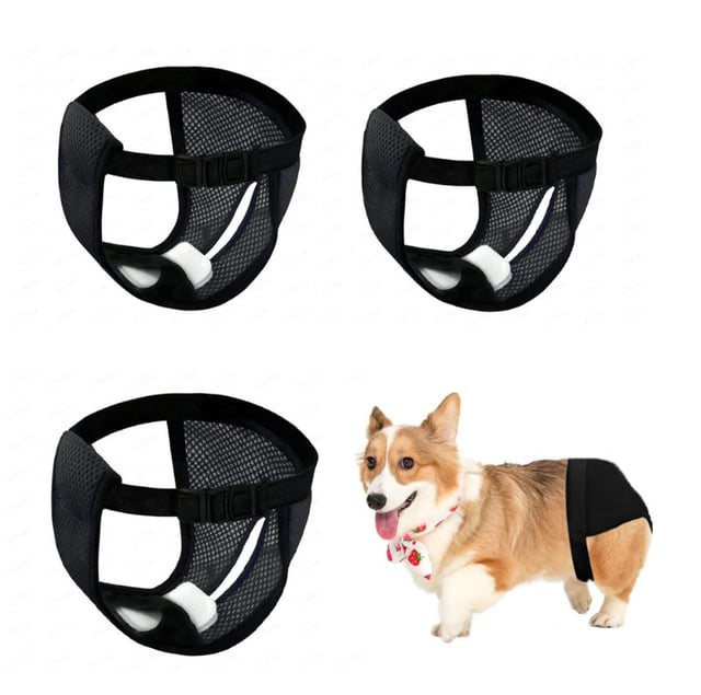 Magrimaxio Couche pour Chien Femelle, Noir (XL), Culotte Chiennes, Lot de 3 Couches Chien Lavable avec 9 Serviettes Hygiéniques, Couche pour Chiennes