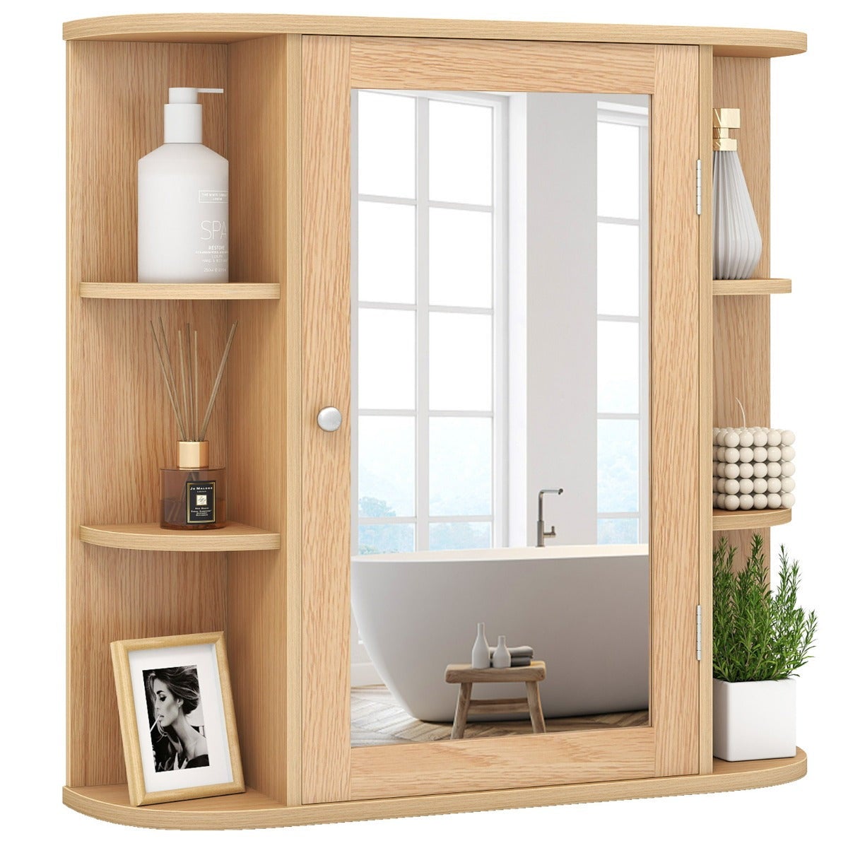 Essenza Armario Del Baño Con Espejo Montado A La Pared De Madera Gabinete Almacenamiento Para Cuarto Salón Cocina 65 X 17 X 64 Cm Gris/Marrón/Blanco , Leroy Merlin