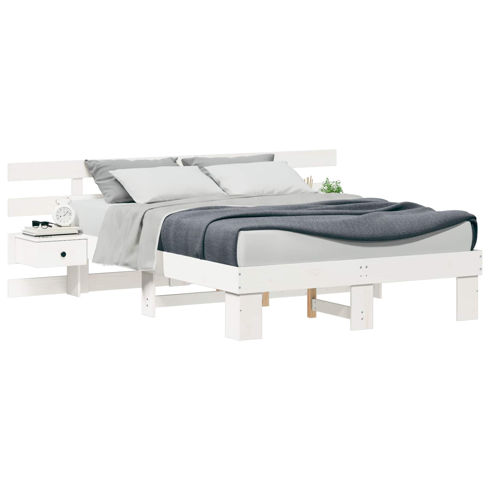 Cadre de lit avec tête de lit en pin massif blanc, 120 × 190 cm - 2