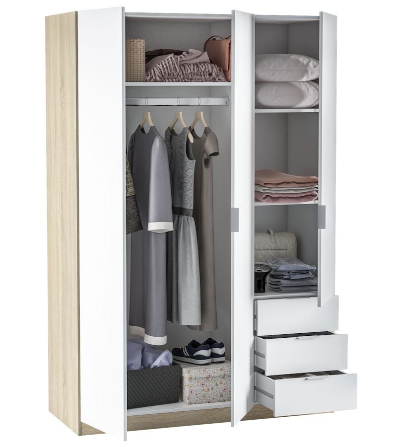 Habitdesign Low Cost Armadio, Melammina, Bianco Artico e Rovere Canadese, 121 cm (Ancho) x 180 cm (Alto) x 52 cm (Fondo) - 2