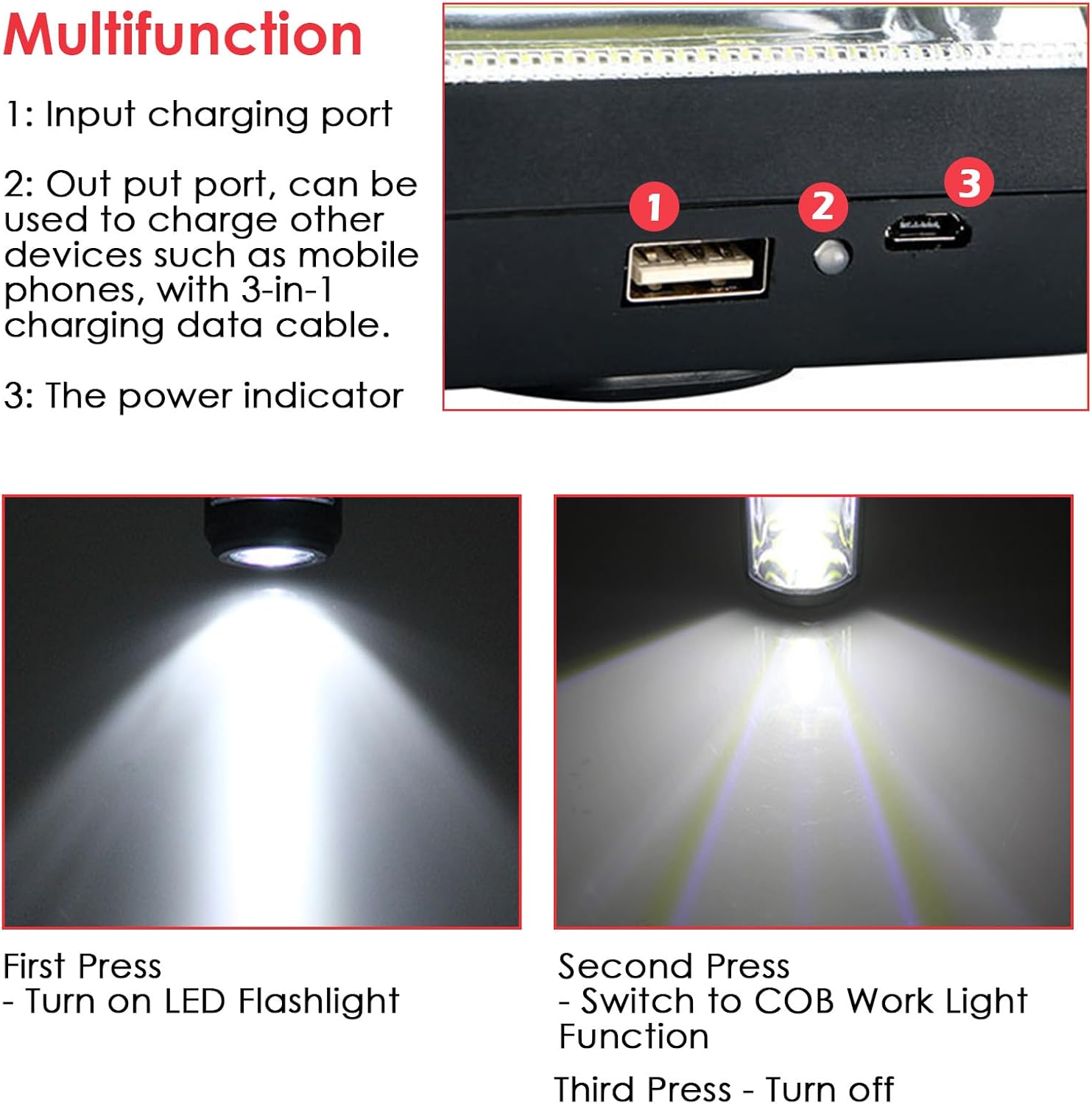 Lampe de Travail Rechargeable Rechargeable Puissante, Baladeuse LED Lampe Atelier avec Base Magnétique, Torche pour Auto, Atelier, Camping et Urgence - 5