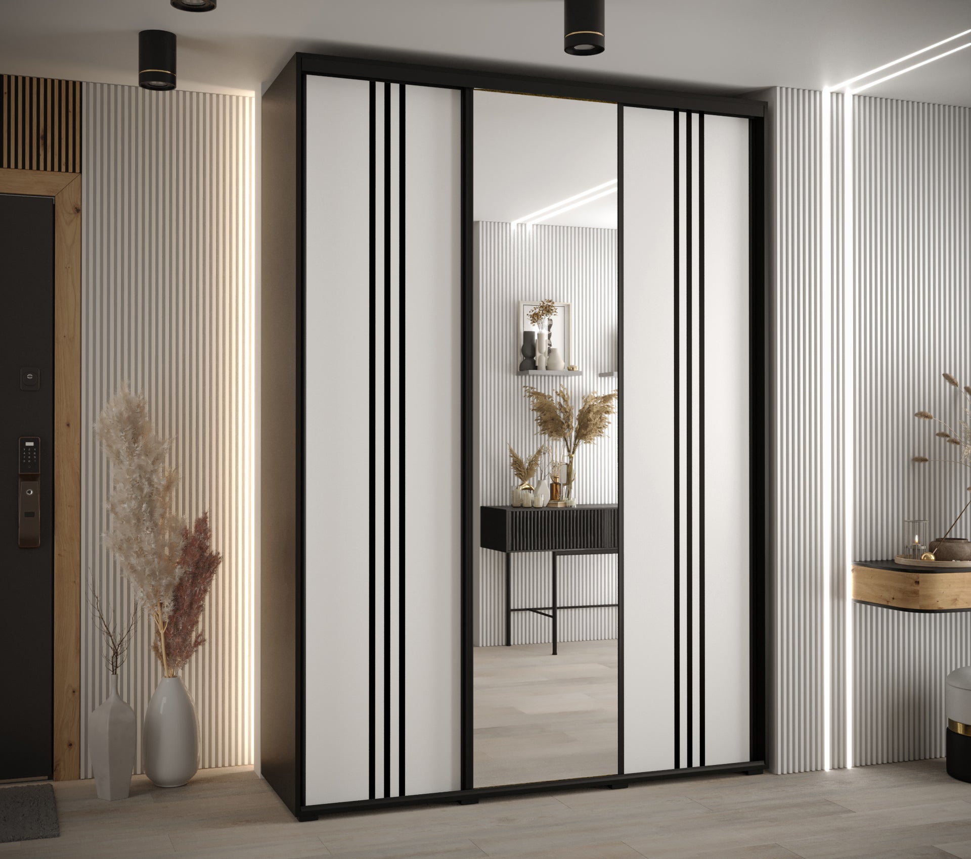 Szafa przesuwna z lustrem wysoka Davos 7 180 x 60 x 235,2 cm czarny + biały + u. czarny - Abiks Meble - 2