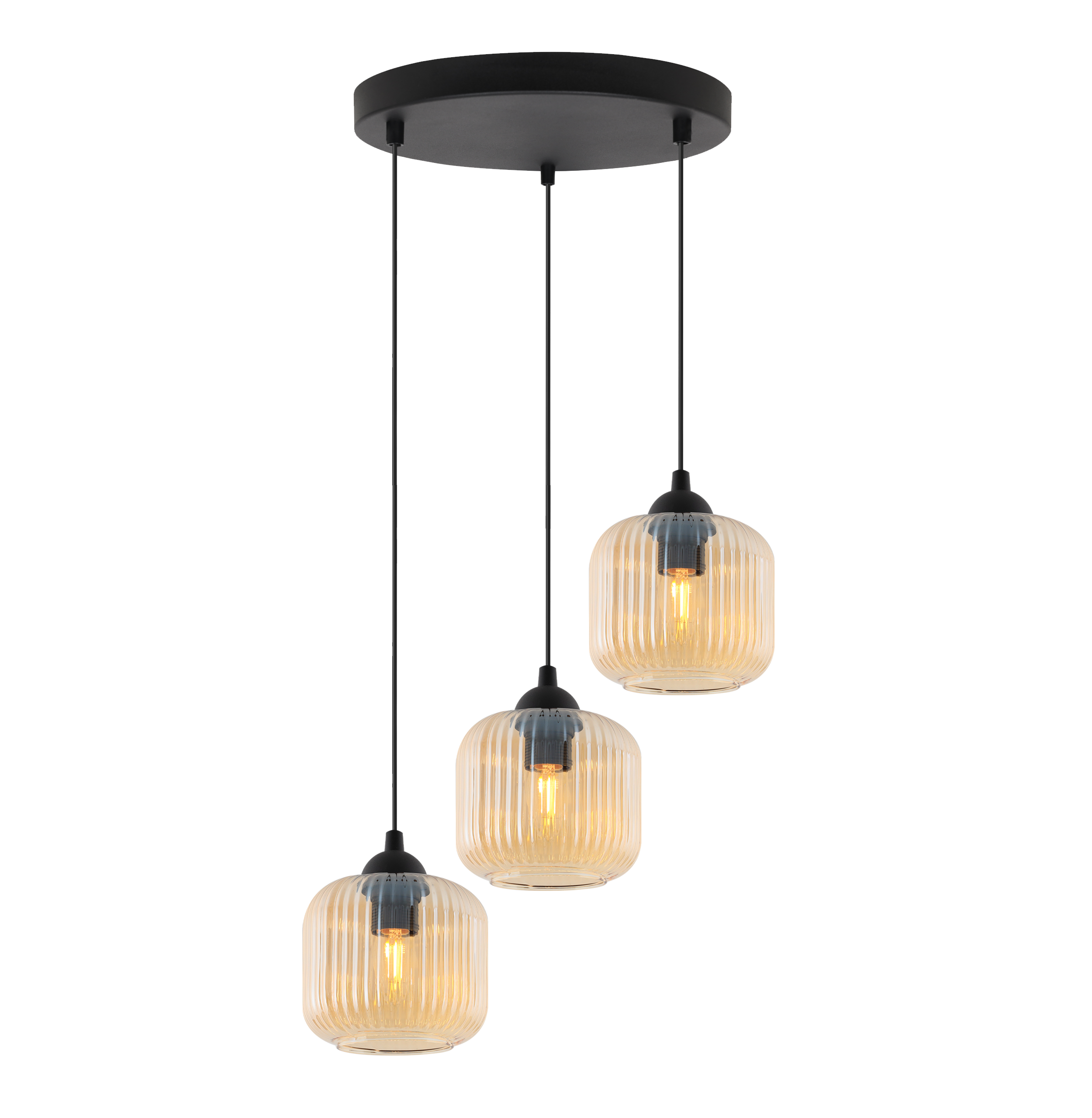 Lampa sufitowa wisząca okrągła Riffle loft 3xE27 klosz walec miodowy Light Home LH
