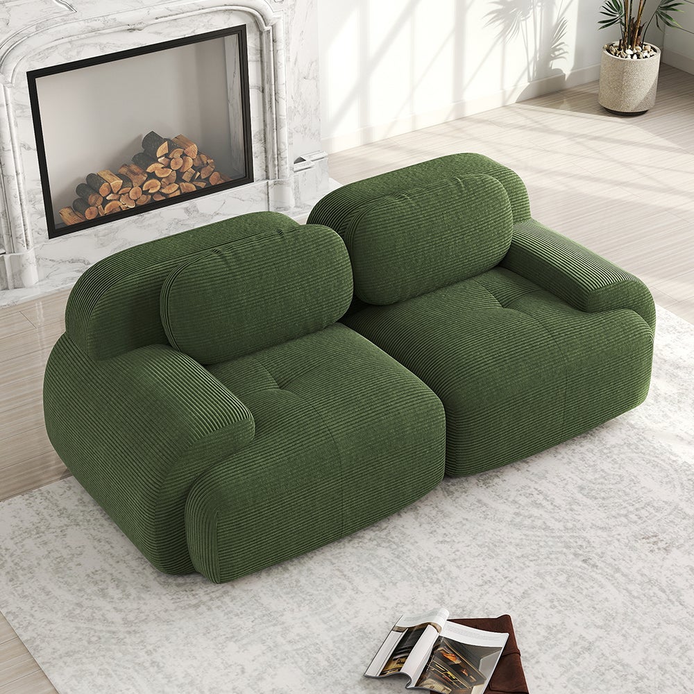Dwuosobowa sofa z sztruksu o długości 82 cali, z zakrzywionymi podłokietnikami i antypoślizgową podstawą, zielona - 2