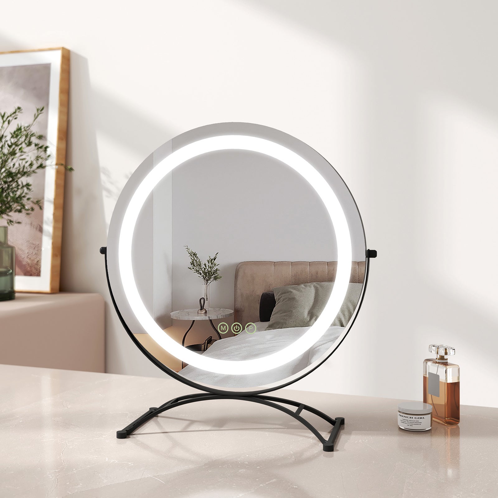 Miroir Grossissant 10x Lumineux LED Avec Forte Ventouse, USB Ou Batterie - Miroir Maquillage Avec Lumière Naturelle Dimmable Pour Les Salles De Bain, Luna (Blanc