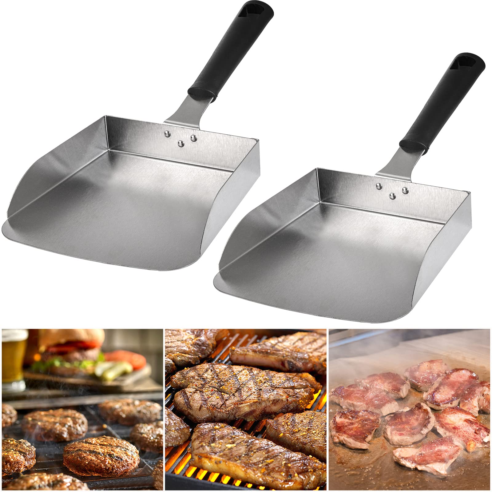 DUE BUOI Espátula Flexible Cuadrada Pequeña, Hoja De 6,5 X 6,5 Cm, Acero Inoxidable Macizo, Restaurante De Calidad Profesional, Parrilla De Cocina